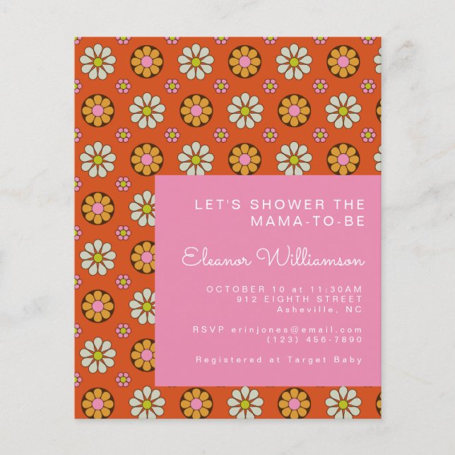 Lámina Invitación a Baby Shower de Naranja de flores de g (Anverso)
