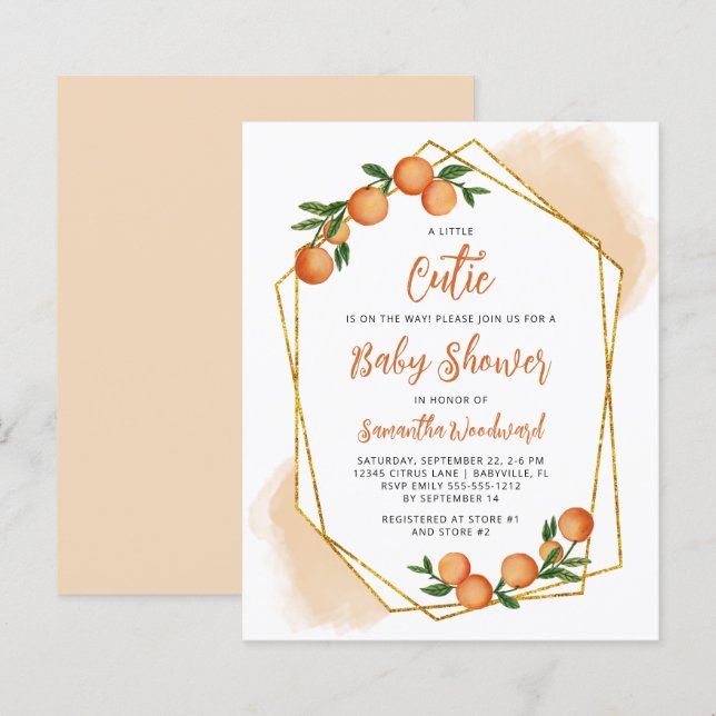 Lámina Invitación a Baby Shower de Naranja pequeño de pre (Anverso / Reverso)