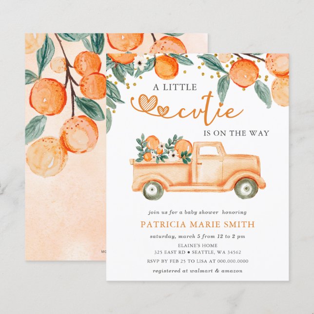 Lámina Invitación a Baby Shower de Naranja pequeño de pre (Anverso / Reverso)