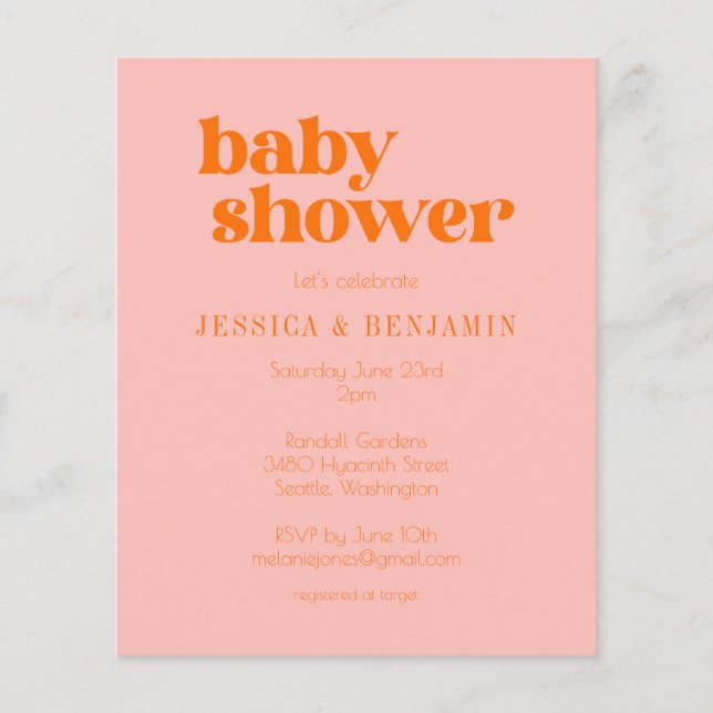 Lámina Invitación a Baby Shower de Naranja rosa lindo mod (Anverso)
