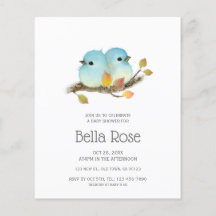 Invitación a Baby Shower de pájaros azules con sab