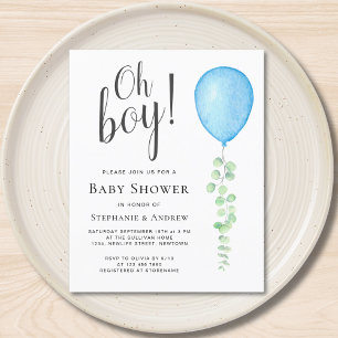 Lámina Invitación a Baby Shower de Parejas con Globo Azul