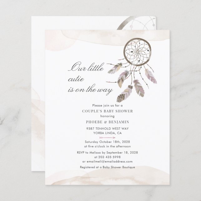 Lámina Invitación a Baby Shower de Parejas de Moda Boho d (Anverso / Reverso)