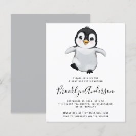 Lámina Invitación a Baby Shower de Pingüino Gris BUDGET