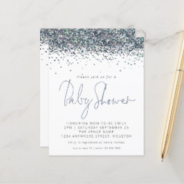 Lámina Invitación a Baby Shower de Purpurina azul de pavo
