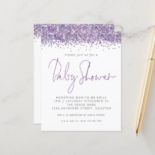 Lámina Invitación a Baby Shower de Purpurina púrpura de p