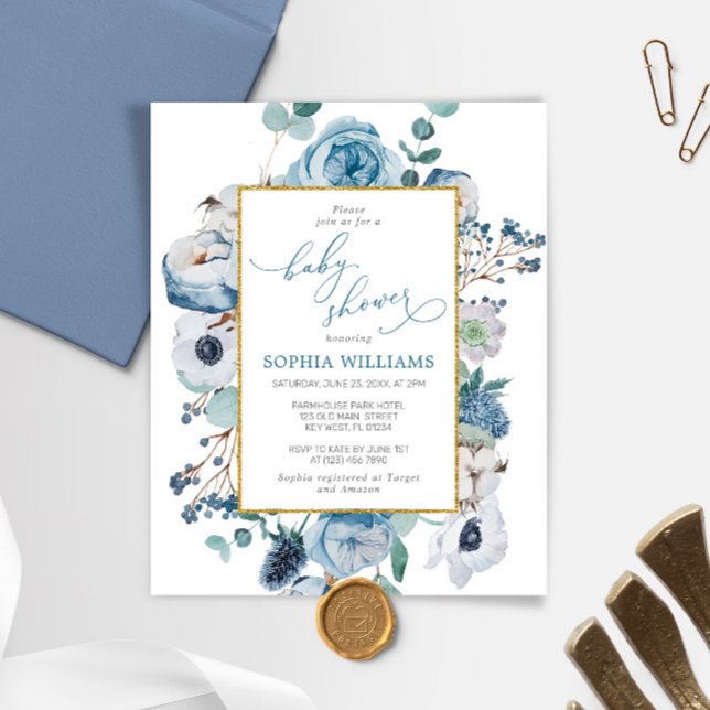Lámina Invitación a Baby Shower de Rosa azul de invierno  (Subido por el creador)