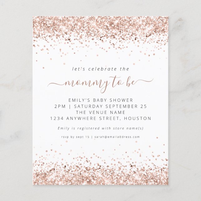 Lámina Invitación a Baby Shower de Rosa de presupuesto Pu (Anverso)