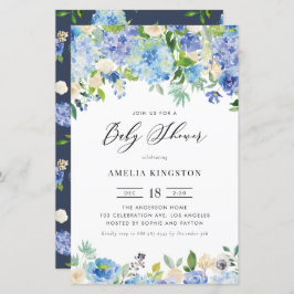 Lámina Invitación a Baby Shower de Rosas azules e hidrang