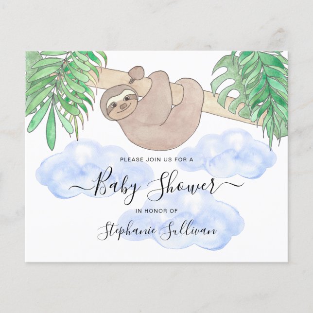 Lámina Invitación a Baby Shower de Sloth Boy, con presupu (Anverso)