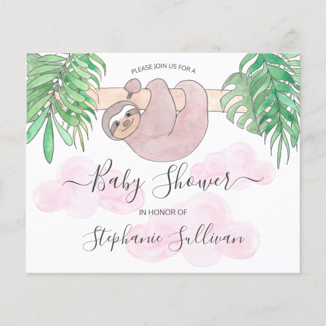 Lámina Invitación a Baby Shower de Sloth Chica de presupu (Anverso)