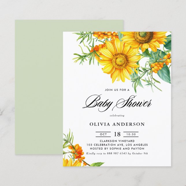 Lámina Invitación a Baby Shower de Sunflower and Sea Buck (Anverso / Reverso)
