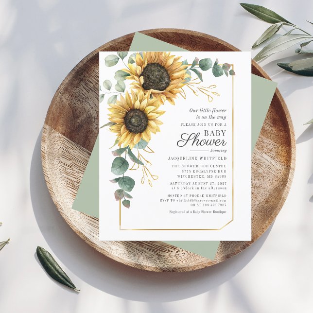 Lámina Invitación a Baby Shower de Sunflower Eucalyptus G (Sunflower Eucalyptus Floral Baby Shower Invitation)