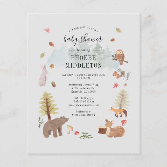 Lámina Invitación a Baby Shower de Woodland Animals (Anverso)