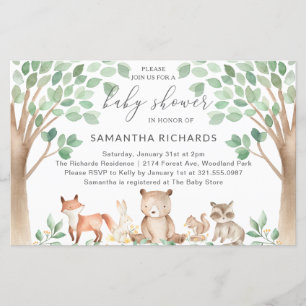 Lámina Invitación a Baby Shower de Woodland Animals