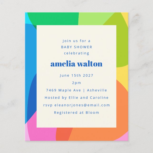 Lámina Invitación a Baby Shower del arcoiris resumen pres (Anverso)