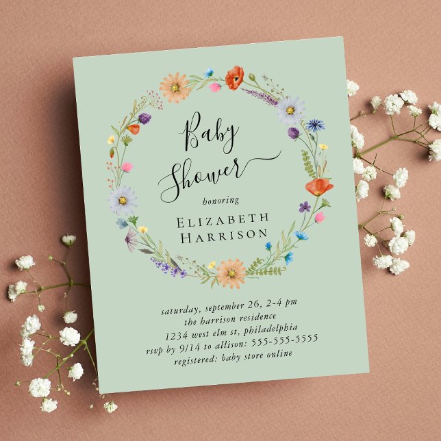 Lámina Invitación a Baby Shower del Boho Floral Sage del  (Subido por el creador)