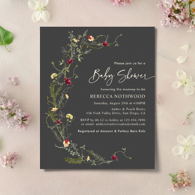 Lámina Invitación a Baby Shower del Boho Grey Wildflower  (Subido por el creador)