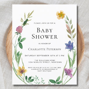 Lámina Invitación a Baby Shower del Boho Wildflower del p