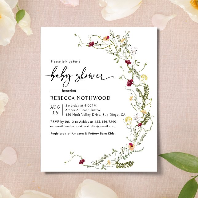 Lámina Invitación a Baby Shower del Boho Wildflower del p (Subido por el creador)