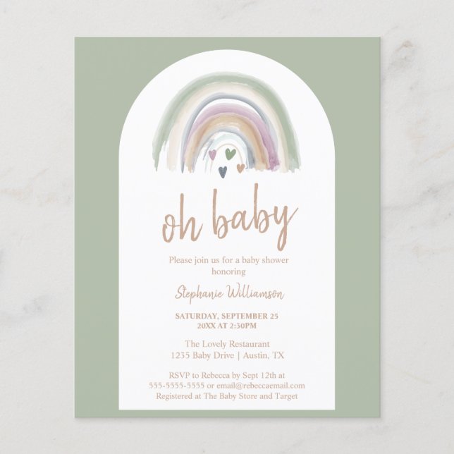 Lámina Invitación a Baby Shower del Budget Sage Green Boh (Anverso)