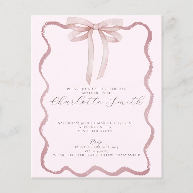 Lámina Invitación a Baby Shower del Chica de borde rosa d (Anverso)