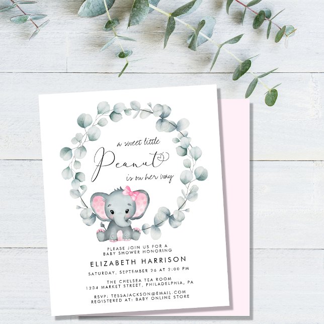 Lámina Invitación a Baby Shower del Chica de Elefante Euc (Subido por el creador)
