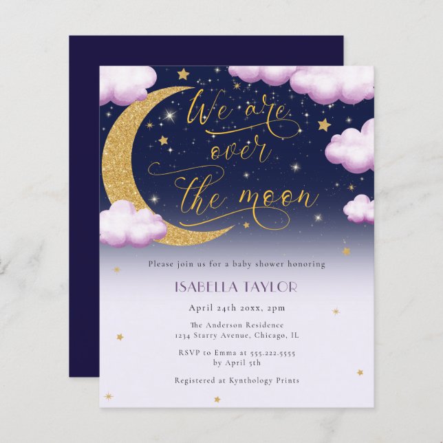 Lámina Invitación a Baby Shower del Chica de la Luna (Anverso / Reverso)