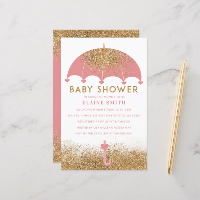 Lámina Invitación a Baby Shower del Chica del paraguas ro (Anverso/Reverso In Situ)