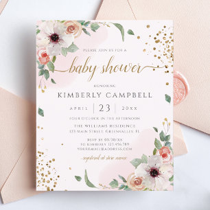 Lámina Invitación a Baby Shower del Chica floral rosado d
