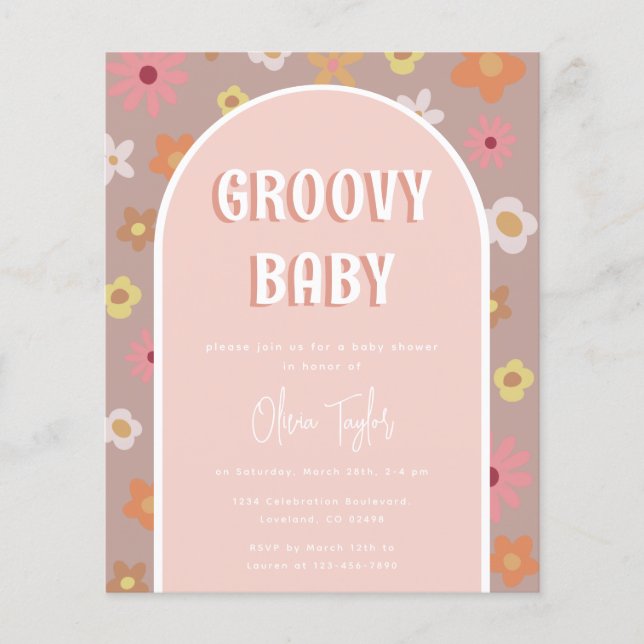 Lámina Invitación a Baby Shower del Chica Retro de Groovy (Anverso)