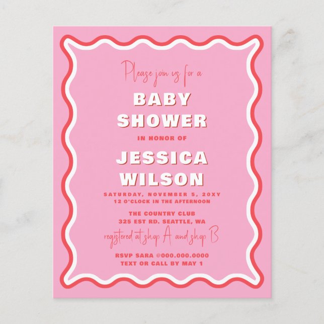 Lámina Invitación a Baby Shower del Chica rojo rosado de  (Anverso)