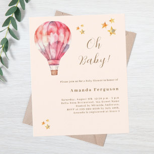 Lámina Invitación a Baby Shower del chica rosa de globo d