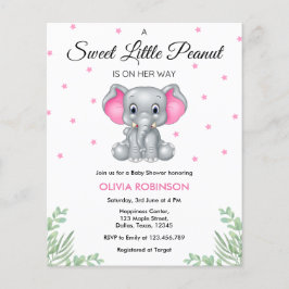 Lámina Invitación a Baby Shower del Chica rosa del elefan