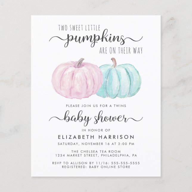 Lámina Invitación a Baby Shower del Chica Twin Boy de cal (Anverso)