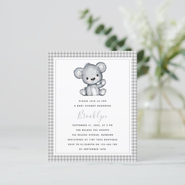 Lámina Invitación a Baby Shower del oso plateado PRESUPUE (Anverso de pie)