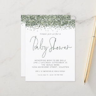 Lámina Invitación a Baby Shower del Purpurina verde del p