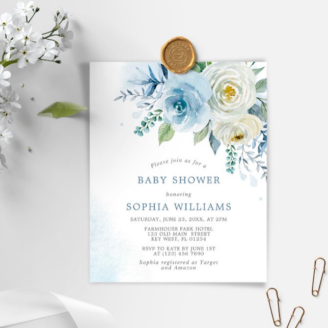 Lámina Invitación a Baby Shower del Rosa Dusty Blue Budge (Subido por el creador)