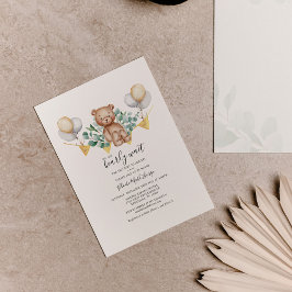 Lámina Invitación a Baby Shower Eucalyptus del oso presup