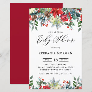 Lámina Invitación a Baby Shower floral de invierno florec