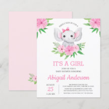 Invitación a Baby Shower Girly para el Elefante de