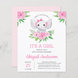Lámina Invitación a Baby Shower Girly para el Elefante de