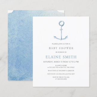 Lámina Invitación a Baby Shower Nautical Blue Anchor de p