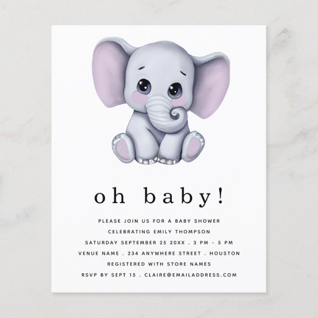 Lámina Invitación a Baby Shower neutral de género de elef (Anverso)