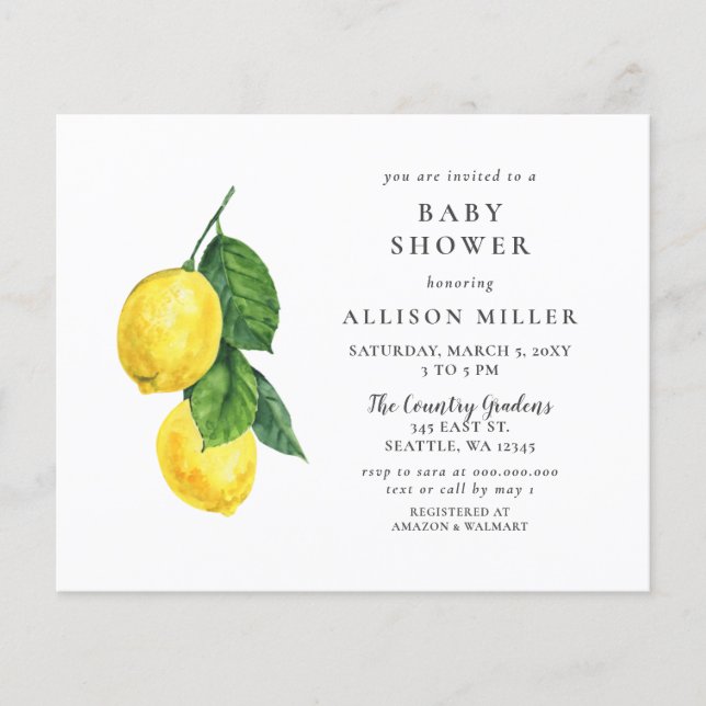 Lámina Invitación a Baby Shower neutral de género limón d (Anverso)