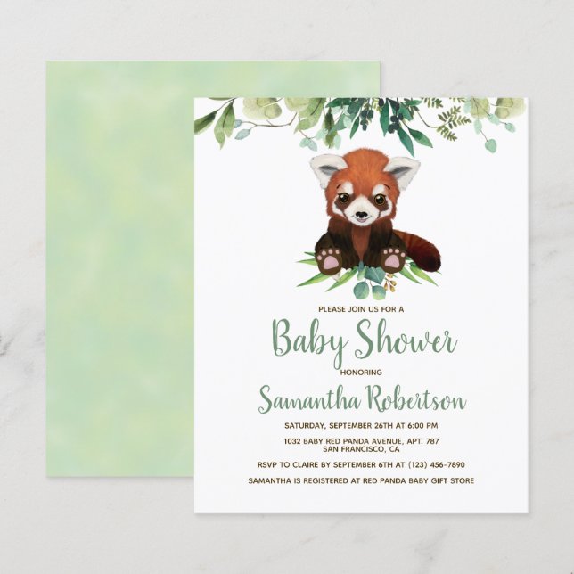 Lámina Invitación a Baby Shower neutral del oso presupues (Anverso / Reverso)
