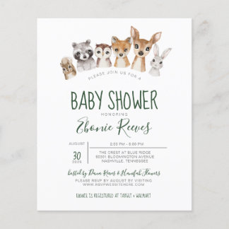 Lámina Invitación a Baby Shower para animales de Woodland