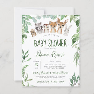 Lámina Invitación a Baby Shower para animales de Woodland