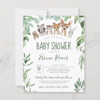 Lámina Invitación a Baby Shower para animales de Woodland