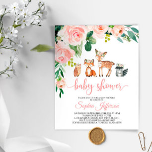 Lámina Invitación a Baby Shower para animales de Woodland
